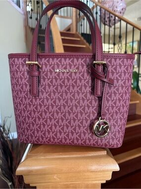 Michael Kors Burgundy Signature MK Tote with Gold Hardware